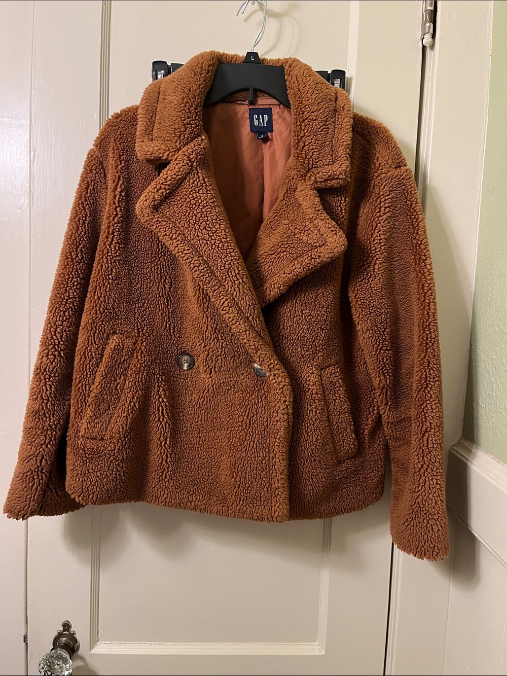 GAP Women's Chestnut Brown Teddy Faux-Sherpa Coat